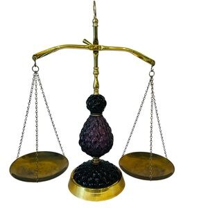 Vintage Purple Crystal Glass Brass Scale of Justice Hollywood Regency MCM Lawyer